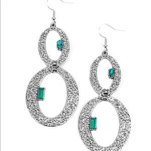 Green and silver rhinestone earrings